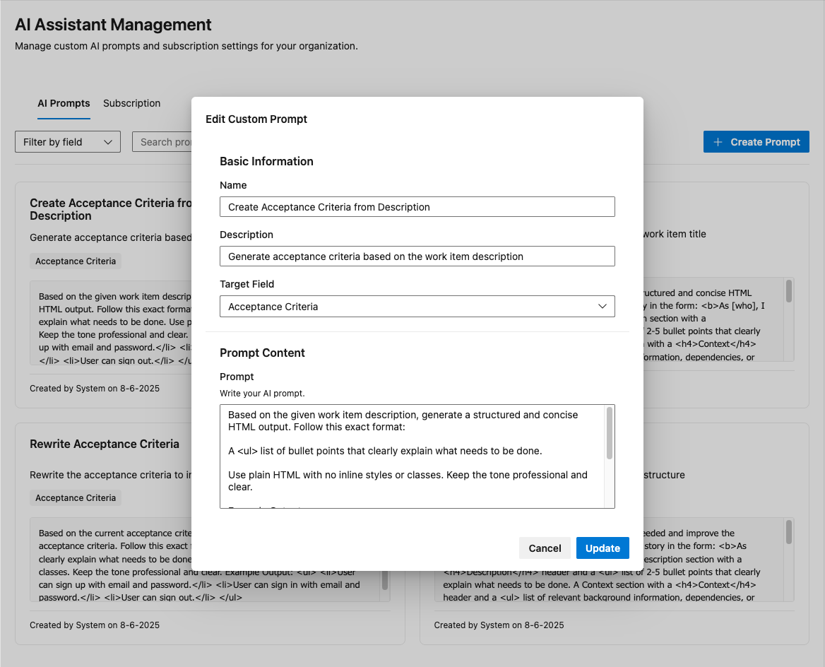 Custom Prompt Management