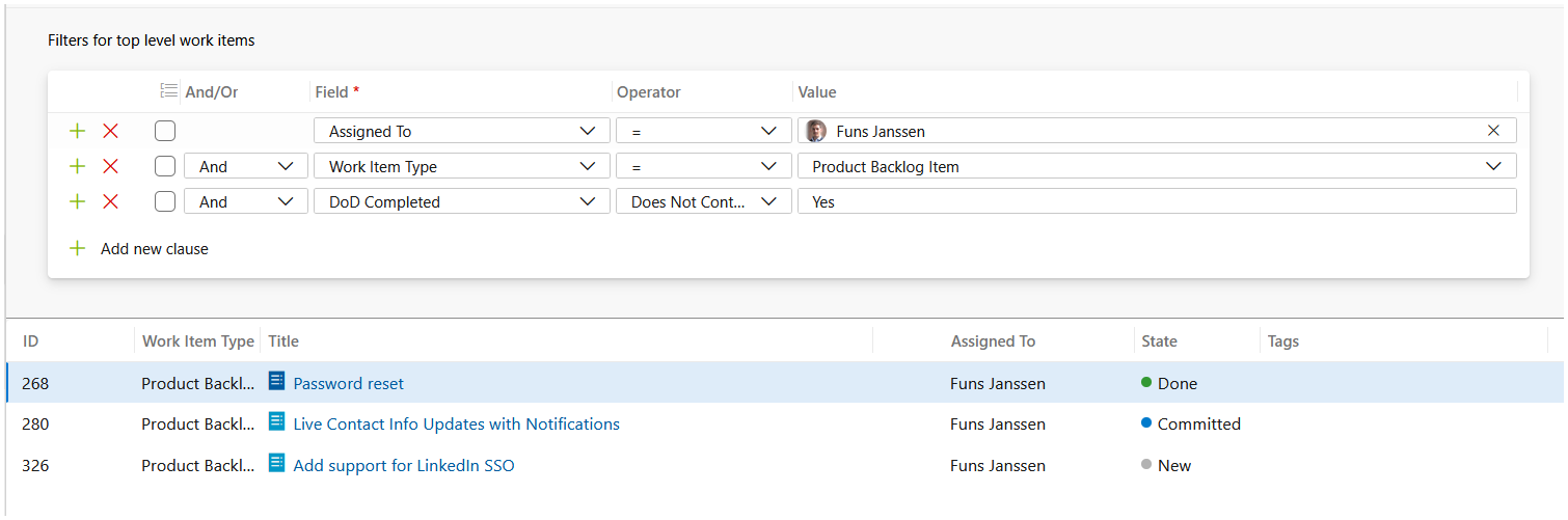 Query filtering work items by checklist completion field with results